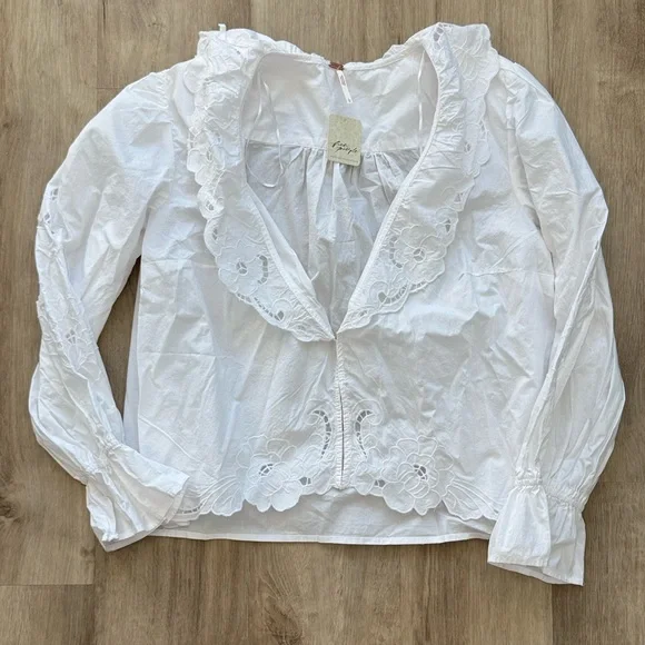 Free People Maisie Cutwork Long Sleeve Top sz L - Picture 4 of 10